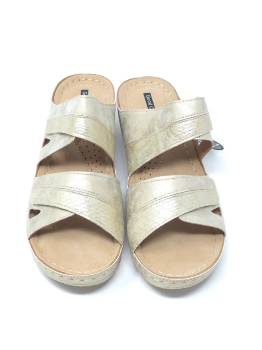 Good Choice Havana Gold Metallic Wedge Slide Sandals Size 10M